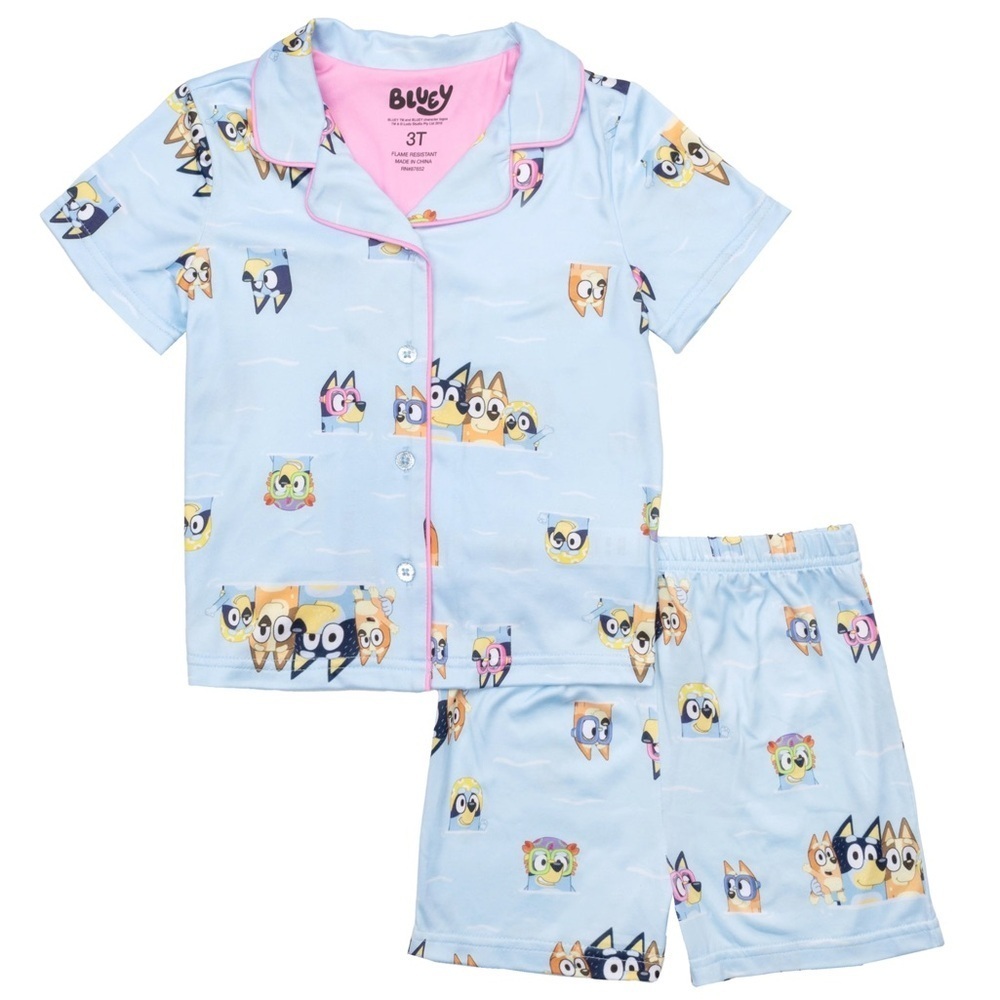 Bluey 2 Piece Button Down and Shorts Pajama Set